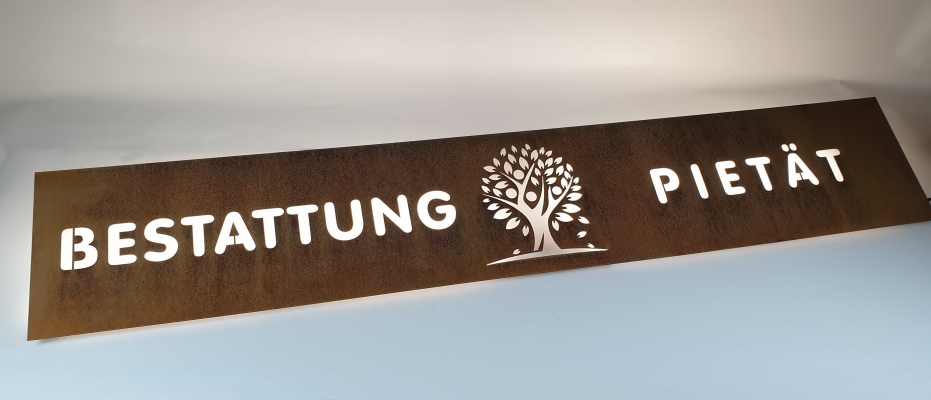 Werbetafel CorTen Stahl rostig